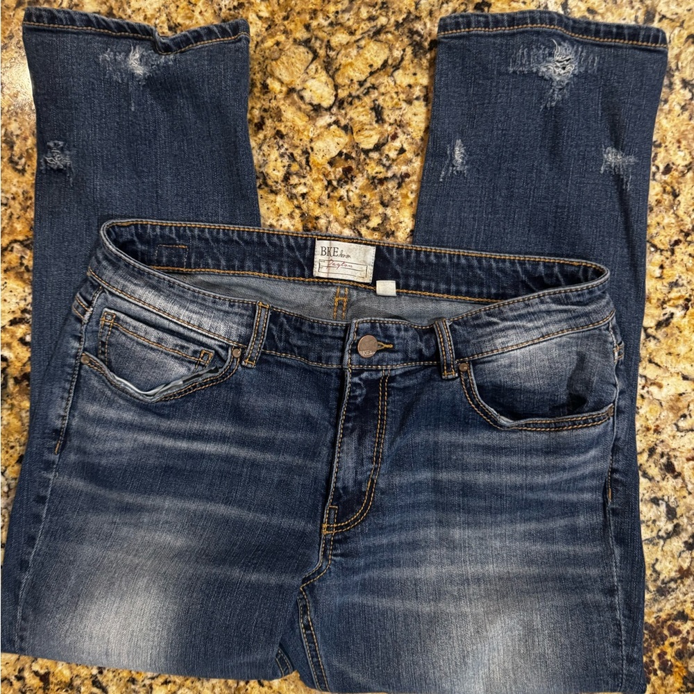 Women’s BKE Payton Dark Blue Lightly Distressed Cropped Jeans